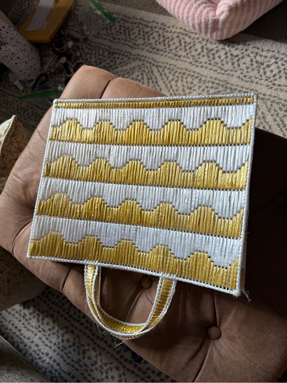 Woven Stripe Tote Bag in White and Yellow